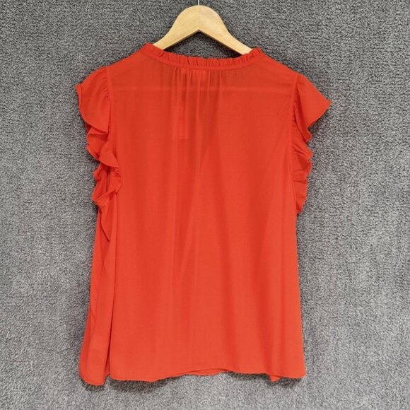 GAP Ruffle Sleeve Smock Shoulder split-neck orange pop blouse XL - Picture 6 of 8